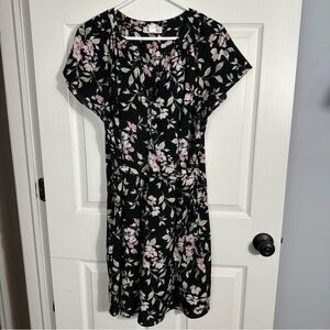 Motherhood Maternity XL dress, black/floral, v-neck, lined, bump, pregnancy